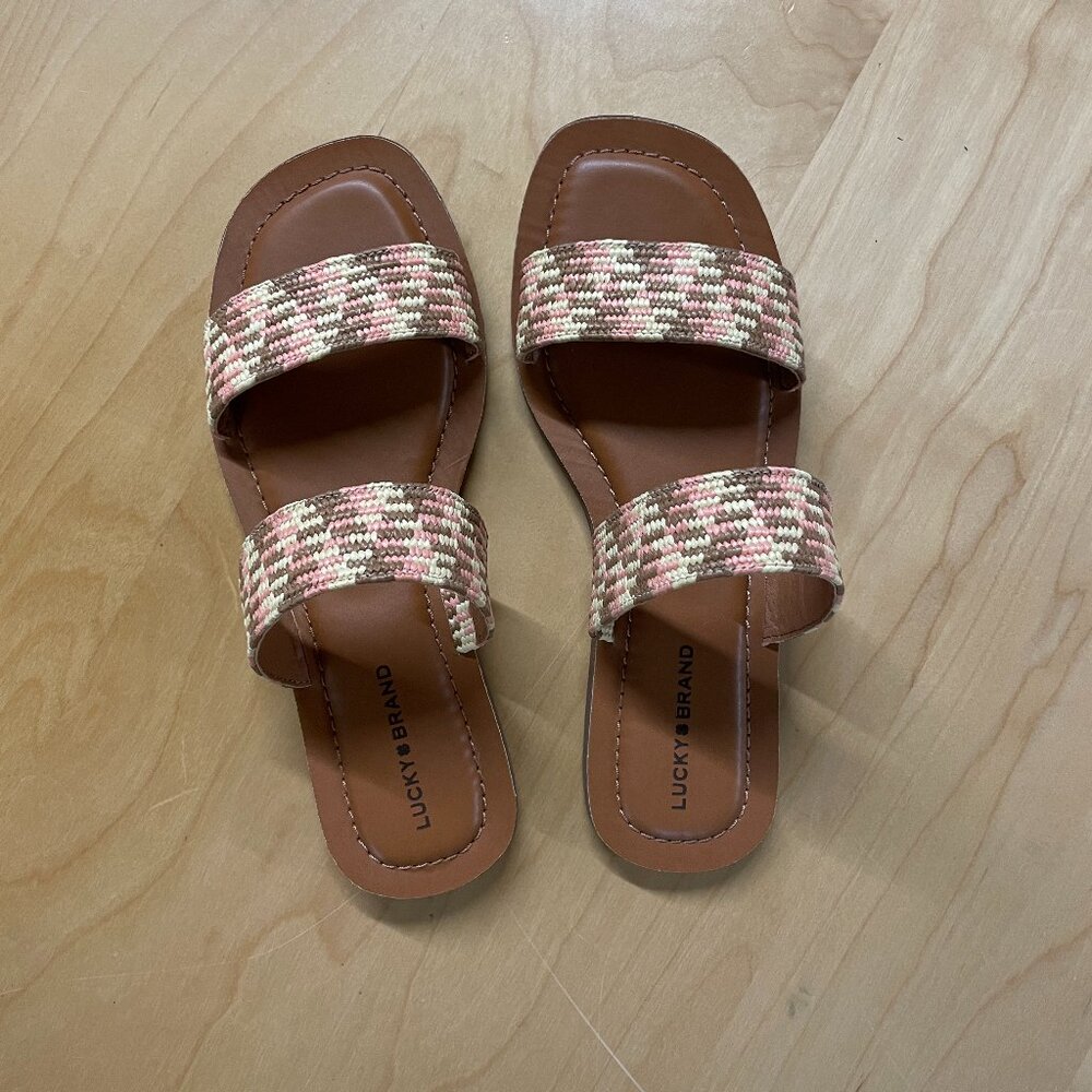 Womens Size 8 Lucky Brand Bessly Strap Slip On Pink Brown Summer Sandal
